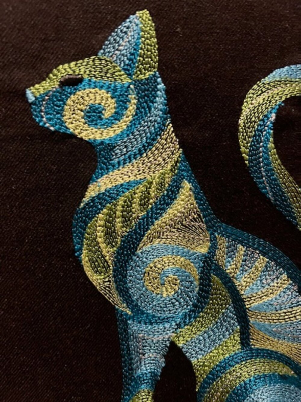 Homemade Blue & Green Cat Embroidery Art 11X14 - Picture 2 of 5